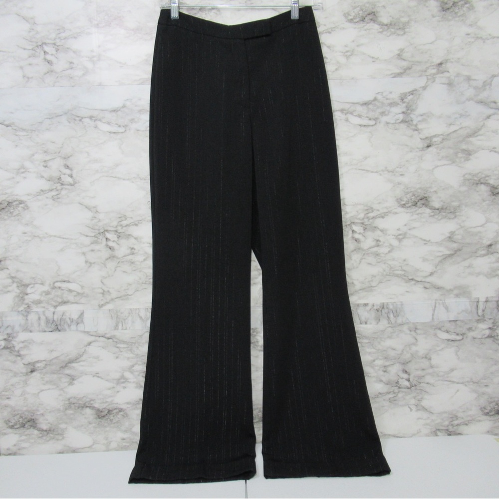 New York & Company Black With Metallic Stripes Flared Trouser Pants Size 4